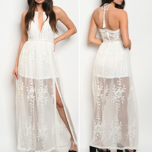 Trend Setter Diva Boutique Dresses & Skirts - EYELET, EMBROIDERY LACE MAXI WHITE DRESS